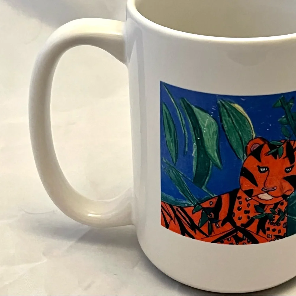 Tiger in Jungle Coffee Mug, Handmade, Hobbyist Art Coffee, EUC